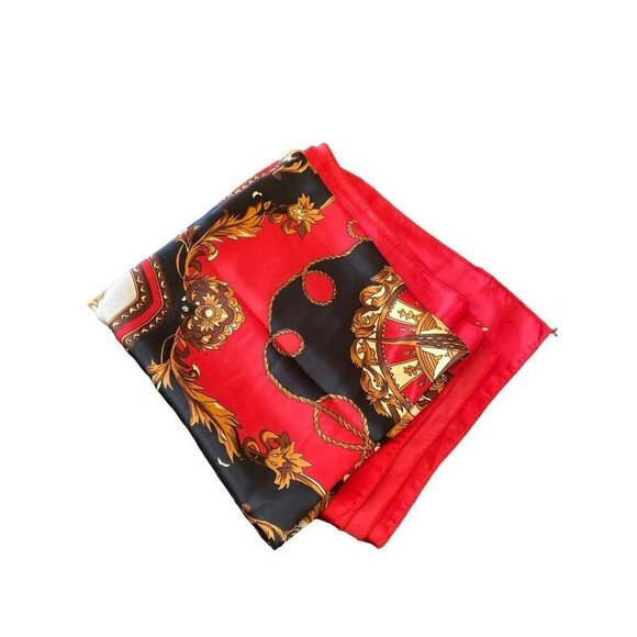 Red Gold Vintage 1980's Silk Scarf Large - Picture 5 of 5